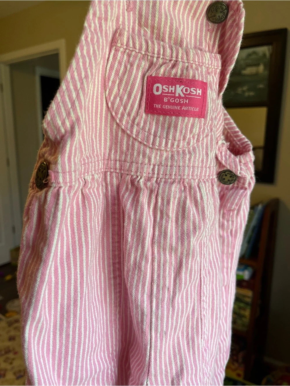 Vintage OshKosh B'Gosh Pink & White Hickory Railroad Striped Vestbak Overalls